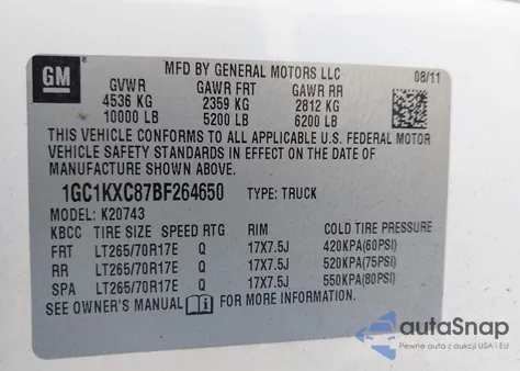 2011 Chevrolet Silverado 2500Hd Lt из США, поврежденный, VIN 1GC1KXC87BF264650